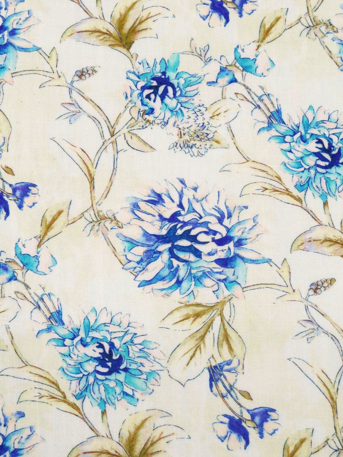 Cream/Aqua/Dark Gold/Multi 100% Rayon Floral Vine Print Challis 57W