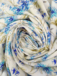 Cream/Aqua/Dark Gold/Multi 100% Rayon Floral Vine Print Challis 57W