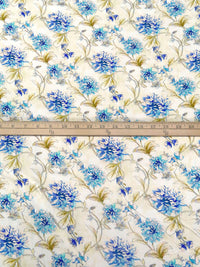 Cream/Aqua/Dark Gold/Multi 100% Rayon Floral Vine Print Challis 57W