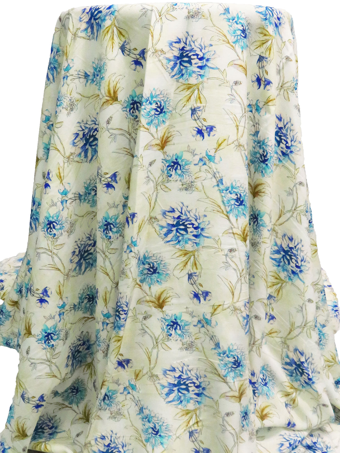 Cream/Aqua/Dark Gold/Multi 100% Rayon Floral Vine Print Challis 57W
