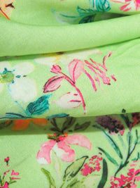 Light Green/Carrot/Turquoise/Multi 100% Rayon Wildflower Floral Stems Print Challis 57W