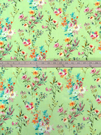Light Green/Carrot/Turquoise/Multi 100% Rayon Wildflower Floral Stems Print Challis 57W