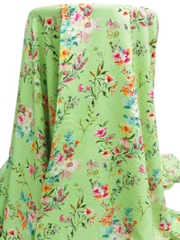 Light Green/Carrot/Turquoise/Multi 100% Rayon Wildflower Floral Stems Print Challis 57W
