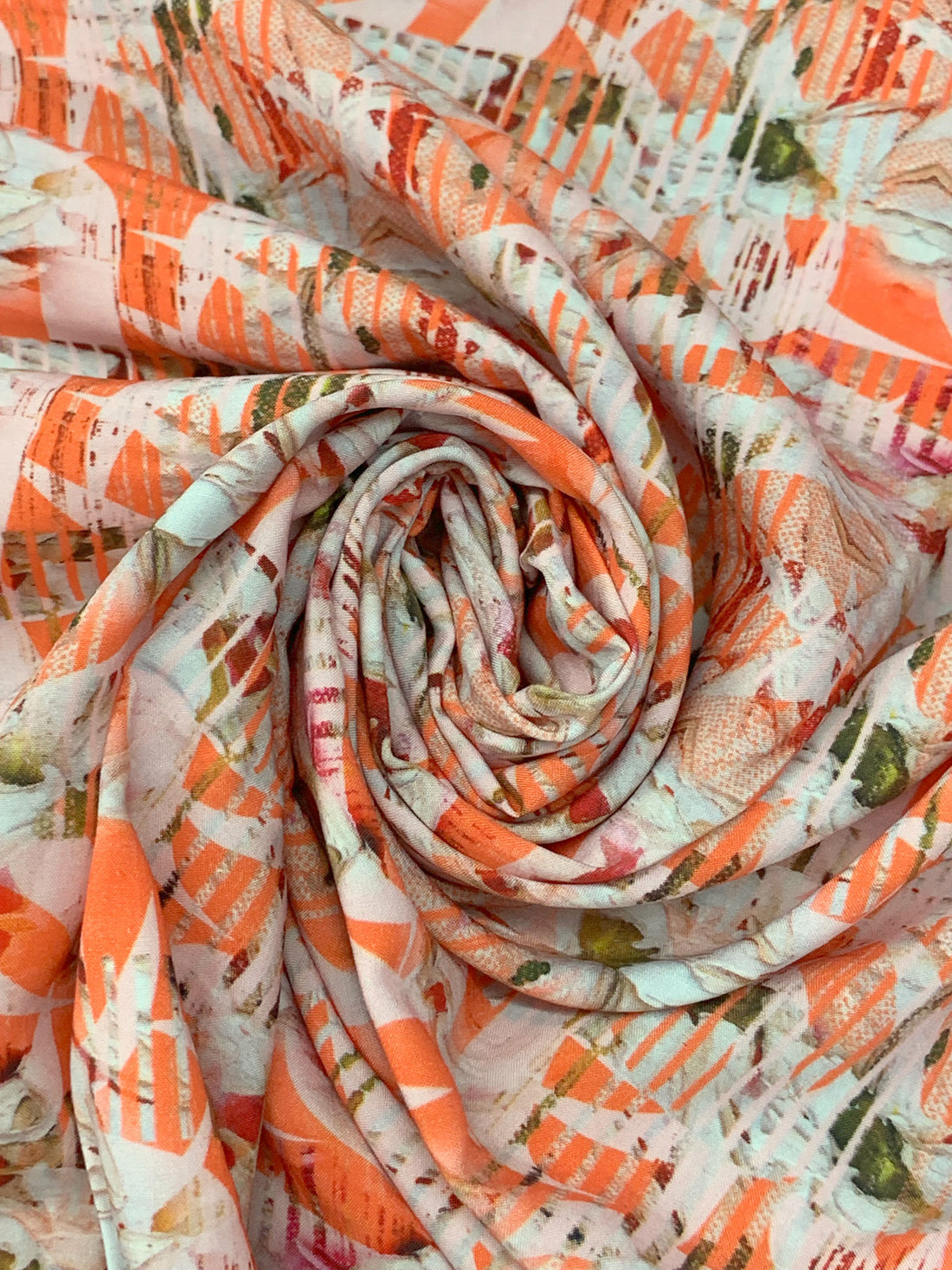 Mandarin/Deep Maroon/Multi 100% Rayon Abstract Print Challis 58W