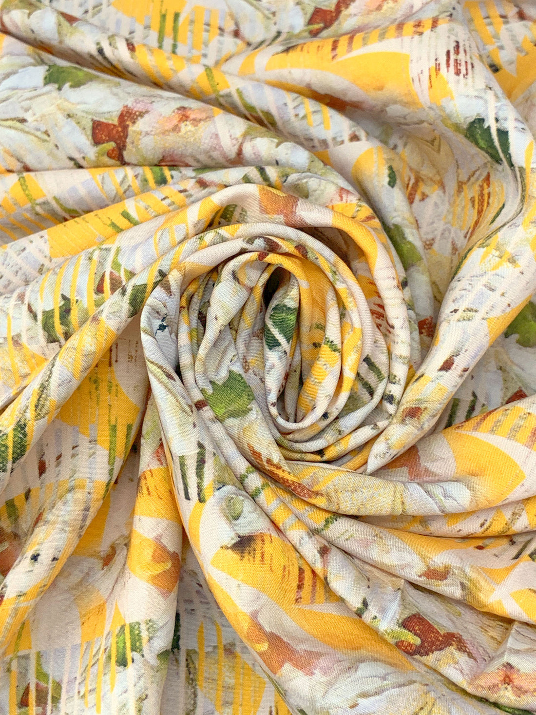 Maize/Dark Olive Green/Multi 100% Rayon Abstract Print Challis 57W