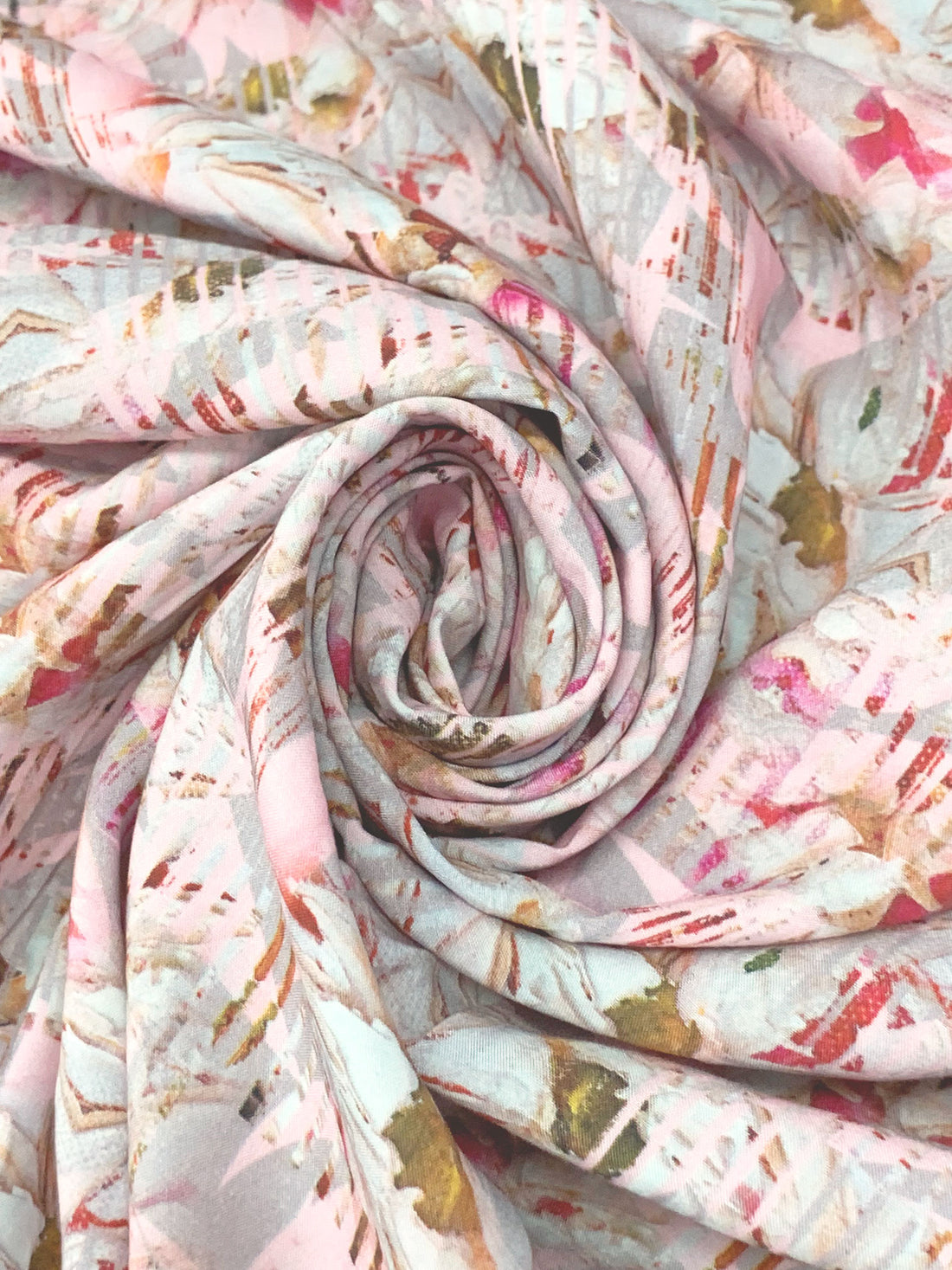 Pale Pink/Medium Carmine/Multi 100% Rayon Abstract Print Challis 56W