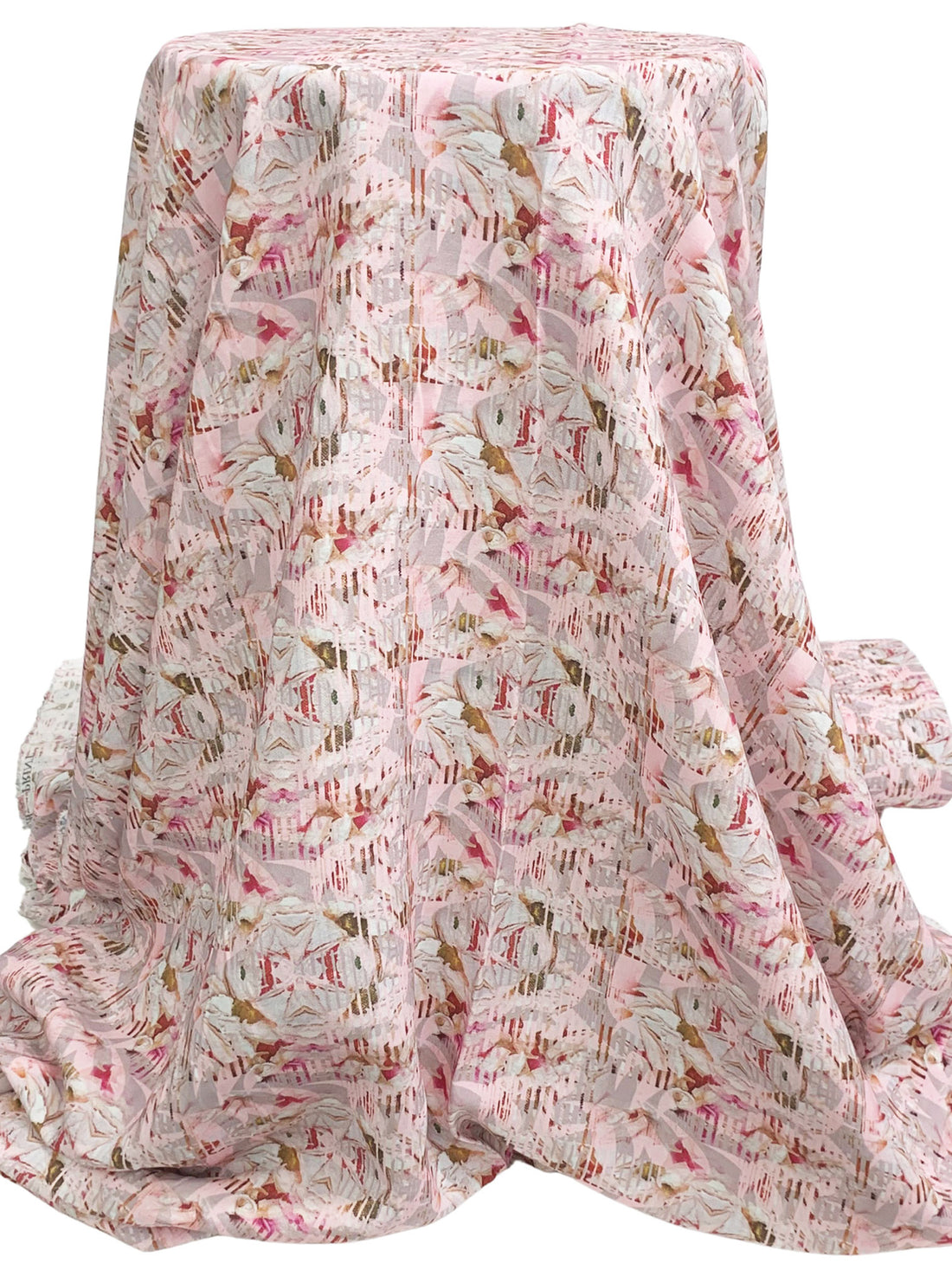 Pale Pink/Medium Carmine/Multi 100% Rayon Abstract Print Challis 56W