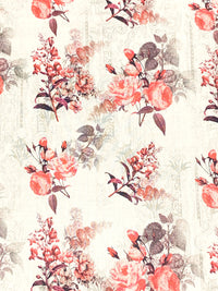 Off-White/Coral/Rose Taupe/Multi 100% Rayon Floral Over Faded Paisley Scrolls Print Challis 53W