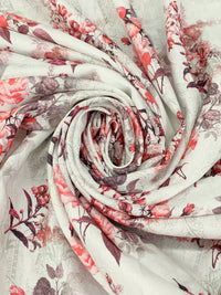 Off-White/Coral/Rose Taupe/Multi 100% Rayon Floral Over Faded Paisley Scrolls Print Challis 53W