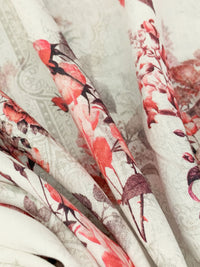 Off-White/Coral/Rose Taupe/Multi 100% Rayon Floral Over Faded Paisley Scrolls Print Challis 53W