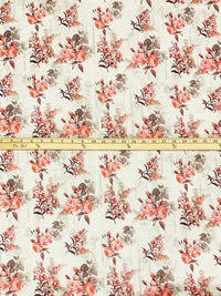 Off-White/Coral/Rose Taupe/Multi 100% Rayon Floral Over Faded Paisley Scrolls Print Challis 53W