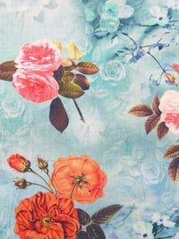 Seafoam Blue/Orange Soda/Olive/Multi 100% Cotton Floral Print Lawn 58W