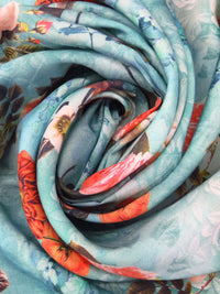 Seafoam Blue/Orange Soda/Olive/Multi 100% Cotton Floral Print Lawn 58W