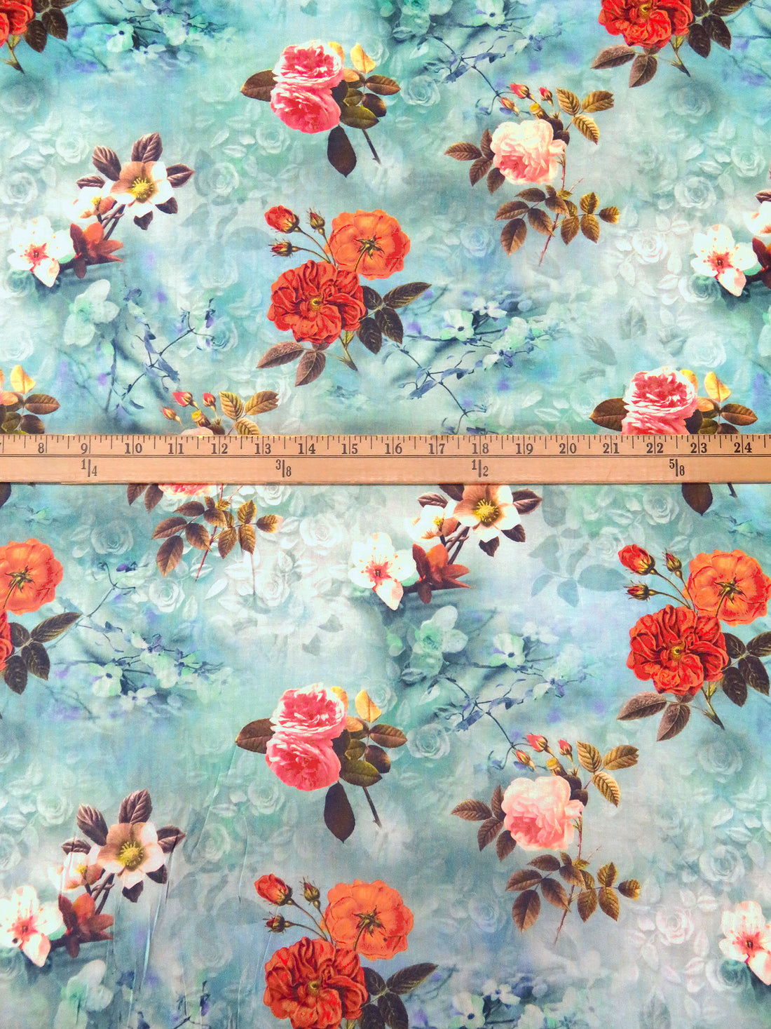 Seafoam Blue/Orange Soda/Olive/Multi 100% Cotton Floral Print Lawn 58W