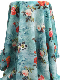 Seafoam Blue/Orange Soda/Olive/Multi 100% Cotton Floral Print Lawn 58W