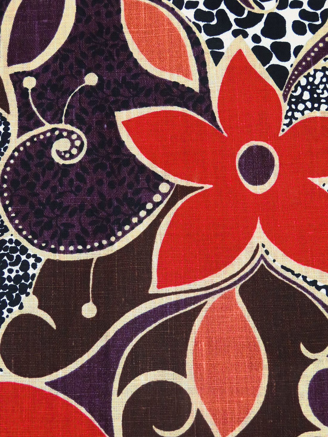 Tan/Scarlet/Dark Coral/Multi 100% Linen Abstract Floral Print Home Decor Weight Linen 57W