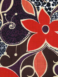 Tan/Scarlet/Dark Coral/Multi 100% Linen Abstract Floral Print Home Decor Weight Linen 57W
