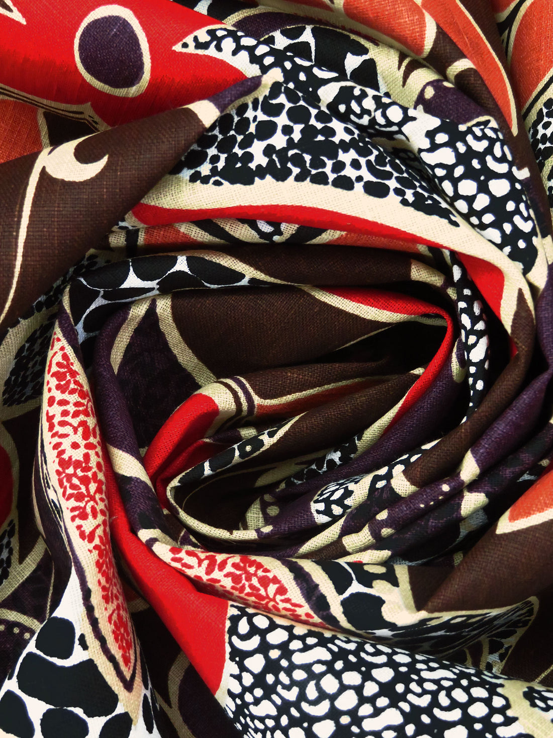 Tan/Scarlet/Dark Coral/Multi 100% Linen Abstract Floral Print Home Decor Weight Linen 57W