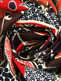 Tan/Scarlet/Dark Coral/Multi 100% Linen Abstract Floral Print Home Decor Weight Linen 57W