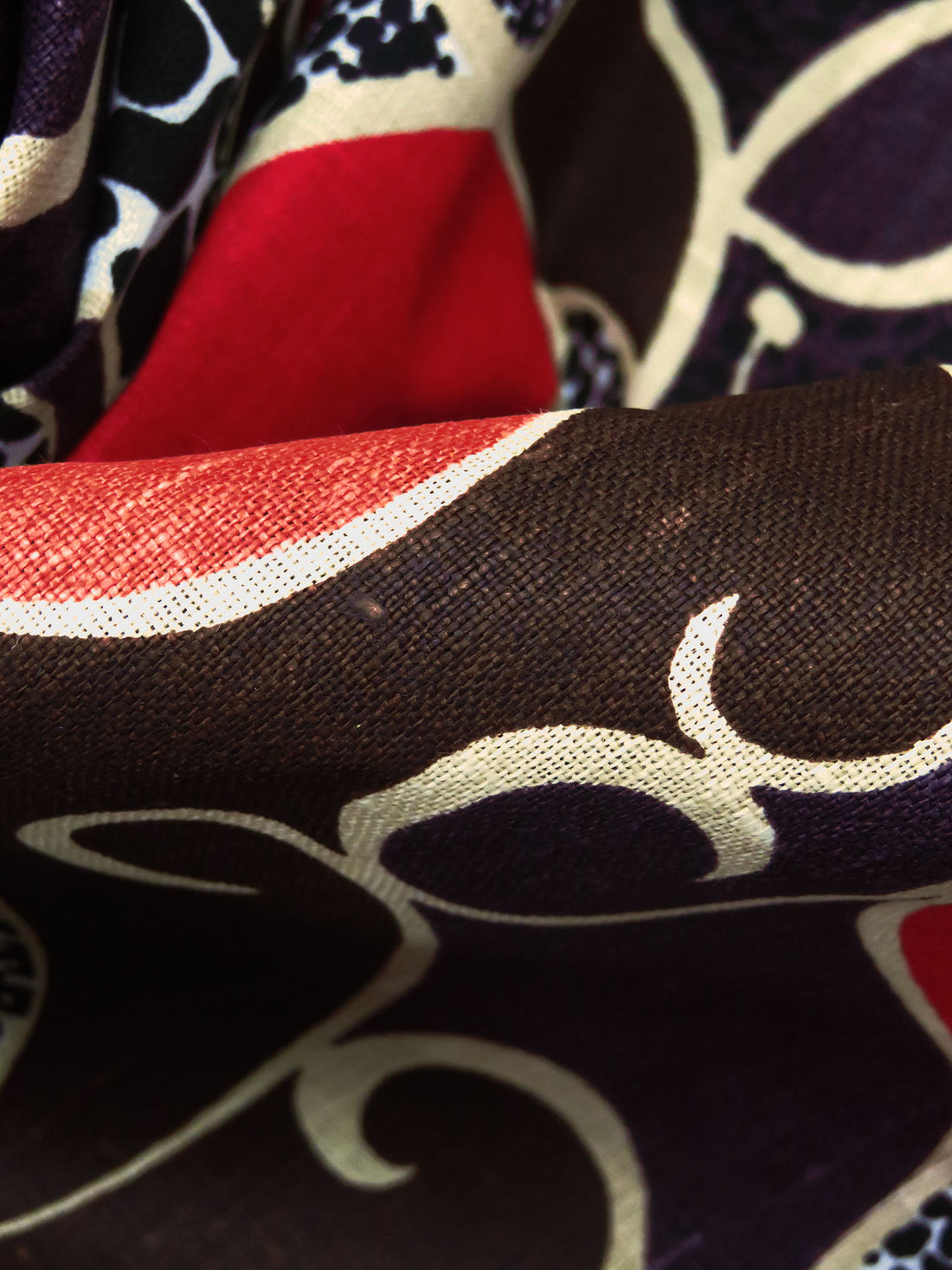 Tan/Scarlet/Dark Coral/Multi 100% Linen Abstract Floral Print Home Decor Weight Linen 57W