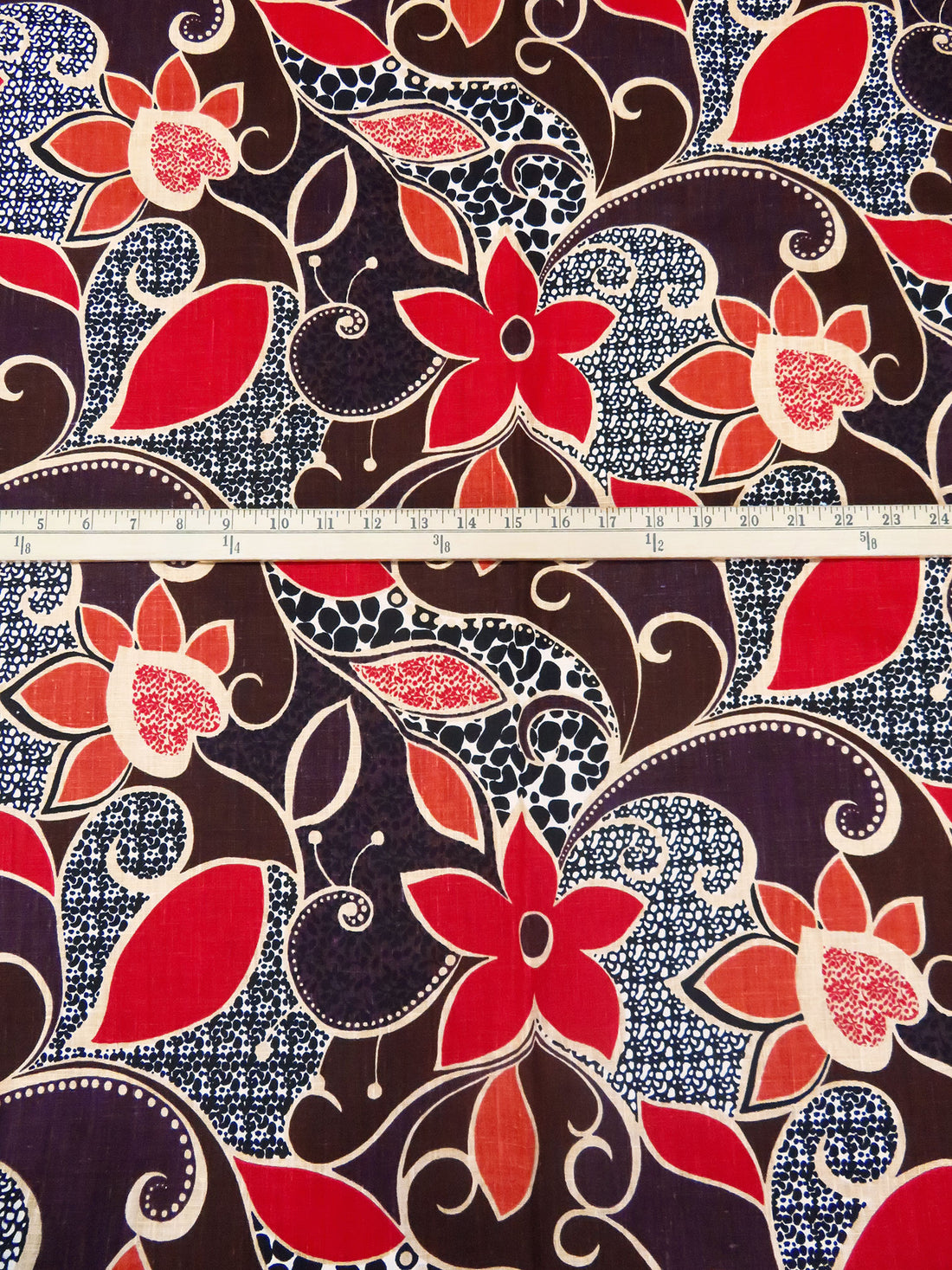 Tan/Scarlet/Dark Coral/Multi 100% Linen Abstract Floral Print Home Decor Weight Linen 57W