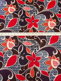 Tan/Scarlet/Dark Coral/Multi 100% Linen Abstract Floral Print Home Decor Weight Linen 57W