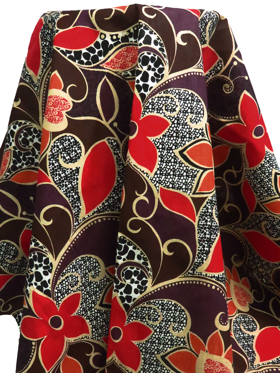 Tan/Scarlet/Dark Coral/Multi 100% Linen Abstract Floral Print Home Decor Weight Linen 57W