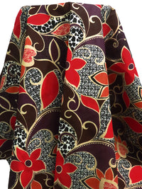 Tan/Scarlet/Dark Coral/Multi 100% Linen Abstract Floral Print Home Decor Weight Linen 57W