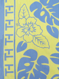 Light Straw/Vista Blue Nylon/Lycra Double Border Tropical Floral Print Swimwear Knit 56W