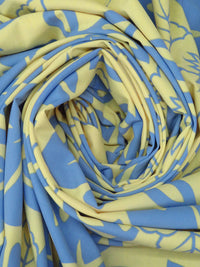 Light Straw/Vista Blue Nylon/Lycra Double Border Tropical Floral Print Swimwear Knit 56W