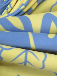 Light Straw/Vista Blue Nylon/Lycra Double Border Tropical Floral Print Swimwear Knit 56W