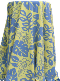 Light Straw/Vista Blue Nylon/Lycra Double Border Tropical Floral Print Swimwear Knit 56W