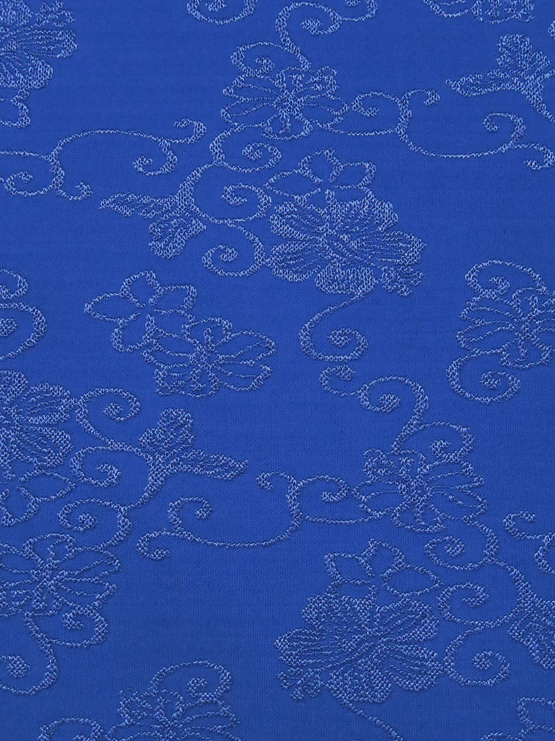 Dark Cornflower Nylon/Lycra Decorative Floral Embroidered-Look Double Knit 58W