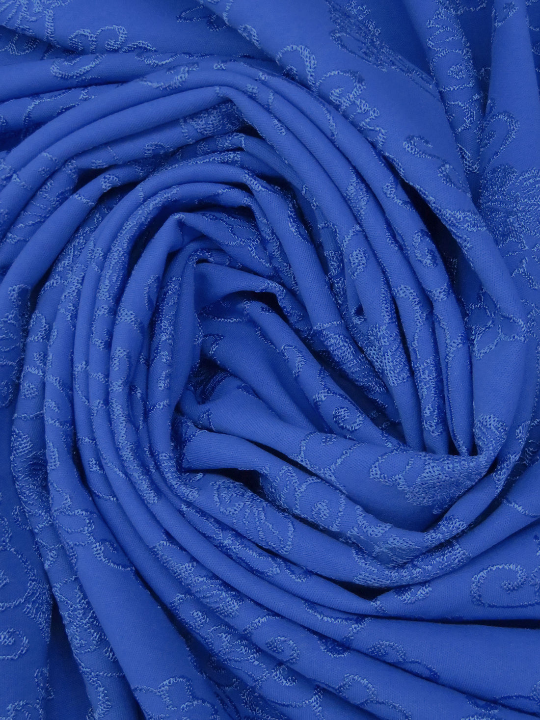 Dark Cornflower Nylon/Lycra Decorative Floral Embroidered-Look Double Knit 58W