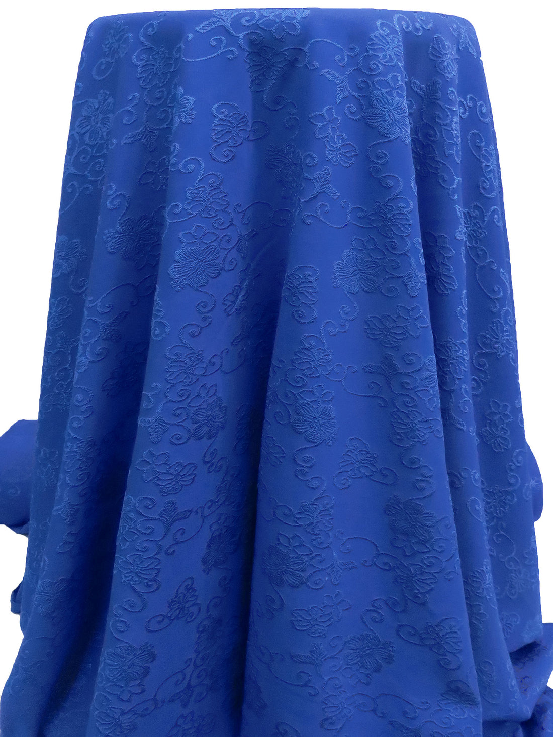 Dark Cornflower Nylon/Lycra Decorative Floral Embroidered-Look Double Knit 58W