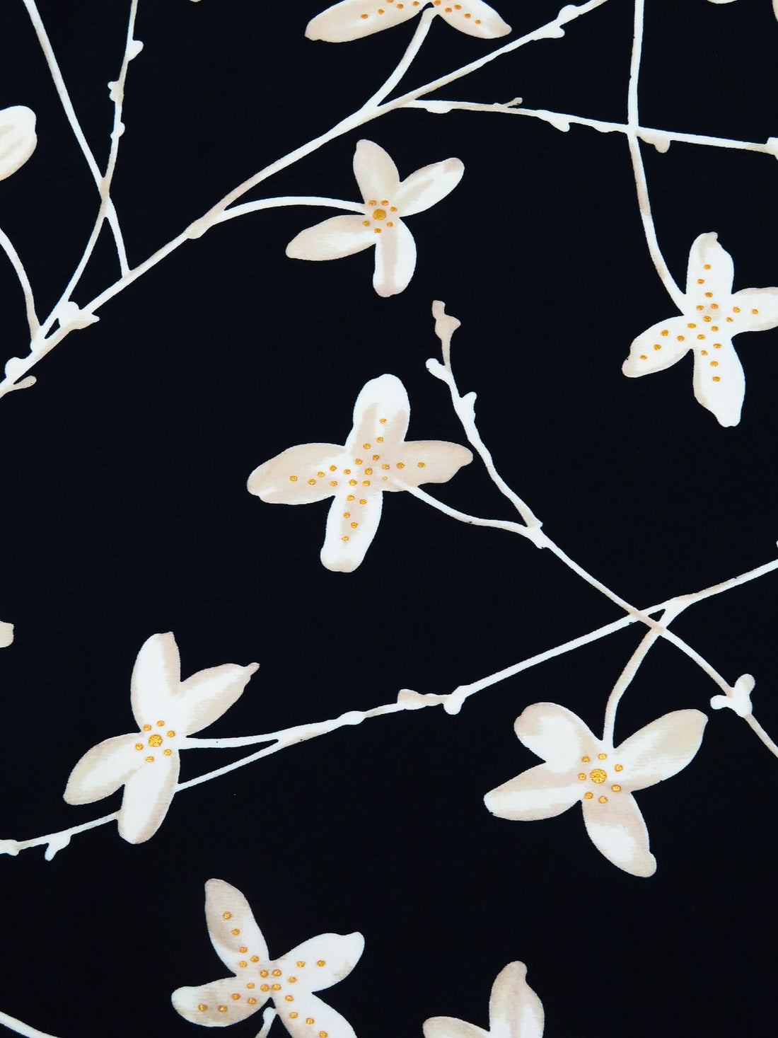 Black/Sand/Tan/Gold Nylon/Lycra Floral Branches Print Swimwear Knit 57W