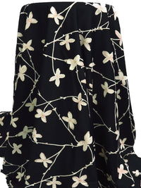 Black/Sand/Tan/Gold Nylon/Lycra Floral Branches Print Swimwear Knit 57W