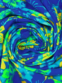 Aqua/Lime/Lemon/Multi Nylon/Lycra Tropical Floral Print Swimwear Knit 62W