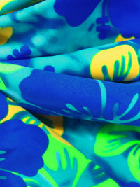 Aqua/Lime/Lemon/Multi Nylon/Lycra Tropical Floral Print Swimwear Knit 62W