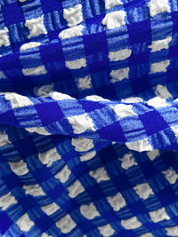 Dark Blue/White Polyester/Lycra Puckered Gingham Weave Blouse Weight Woven 56W