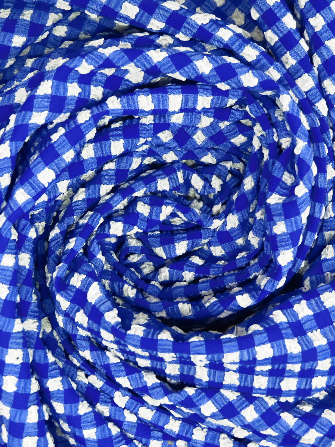 Dark Blue/White Polyester/Lycra Puckered Gingham Weave Blouse Weight Woven 56W