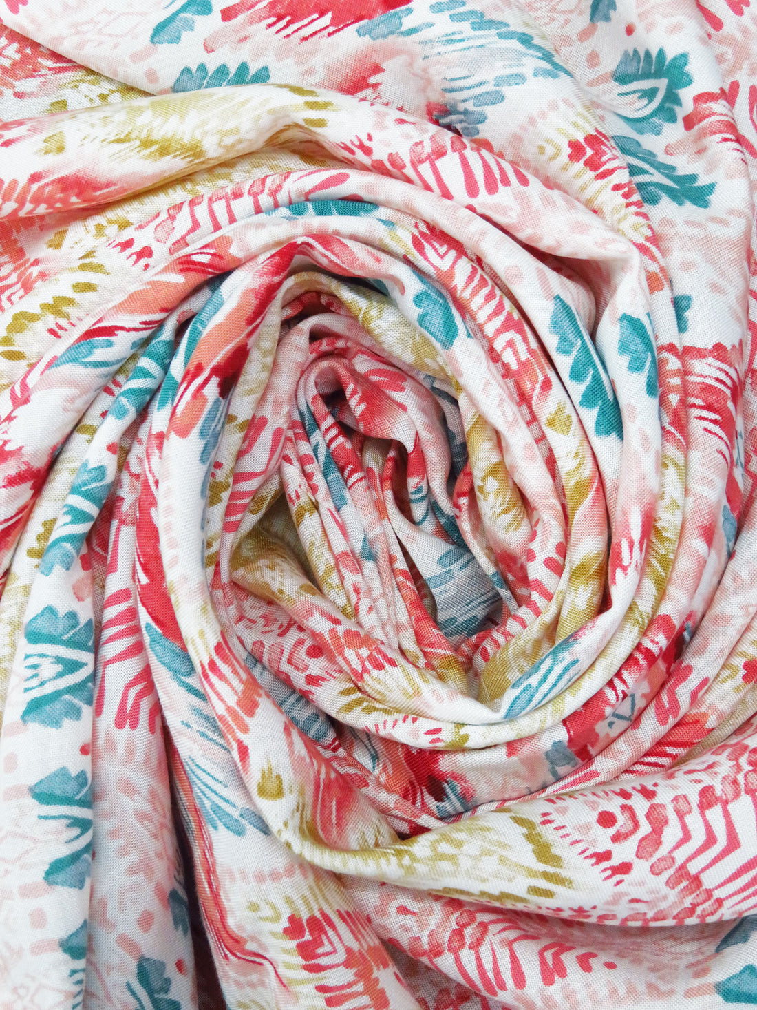 White/Brass/Light Salmon/Multi 100% Rayon Abstract Print Challis 53W