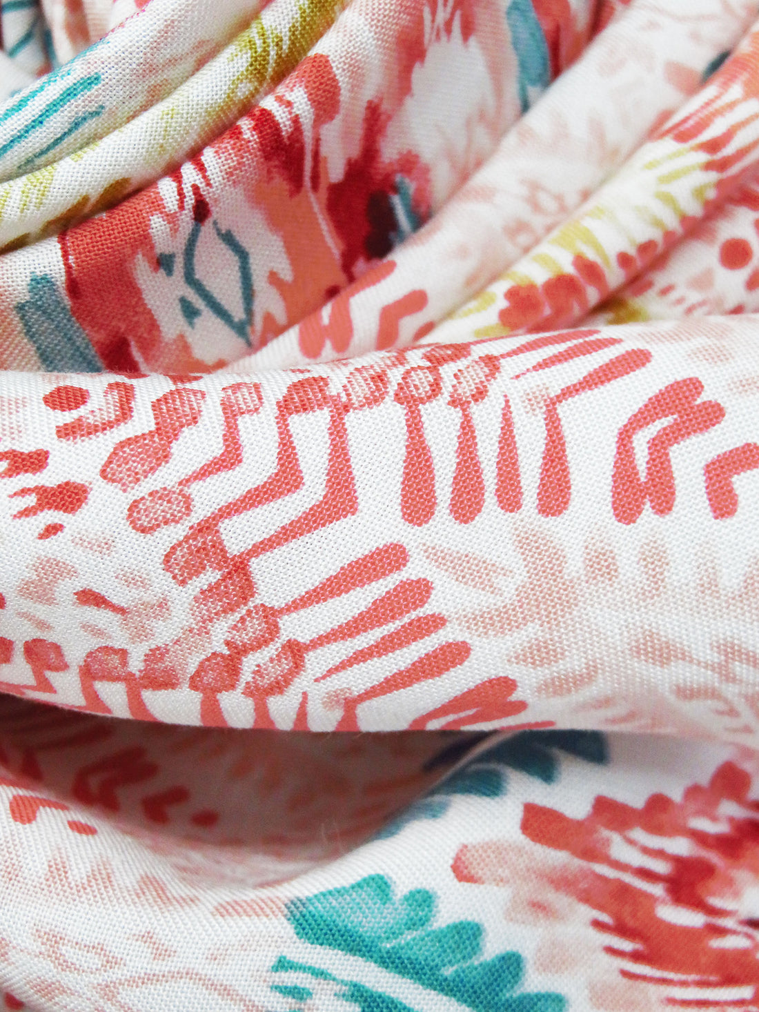 White/Brass/Light Salmon/Multi 100% Rayon Abstract Print Challis 53W