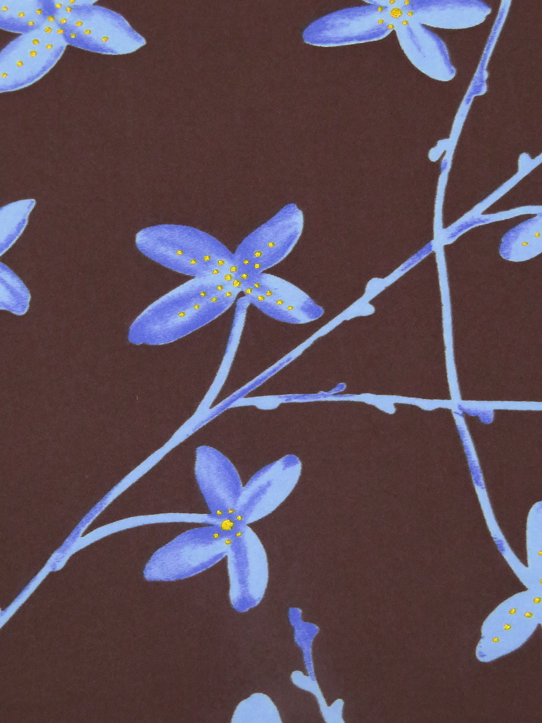 Very Dark Puce/Cornflower/Gold Nylon/Lycra Floral Branches Print Swimwear Knit 57W