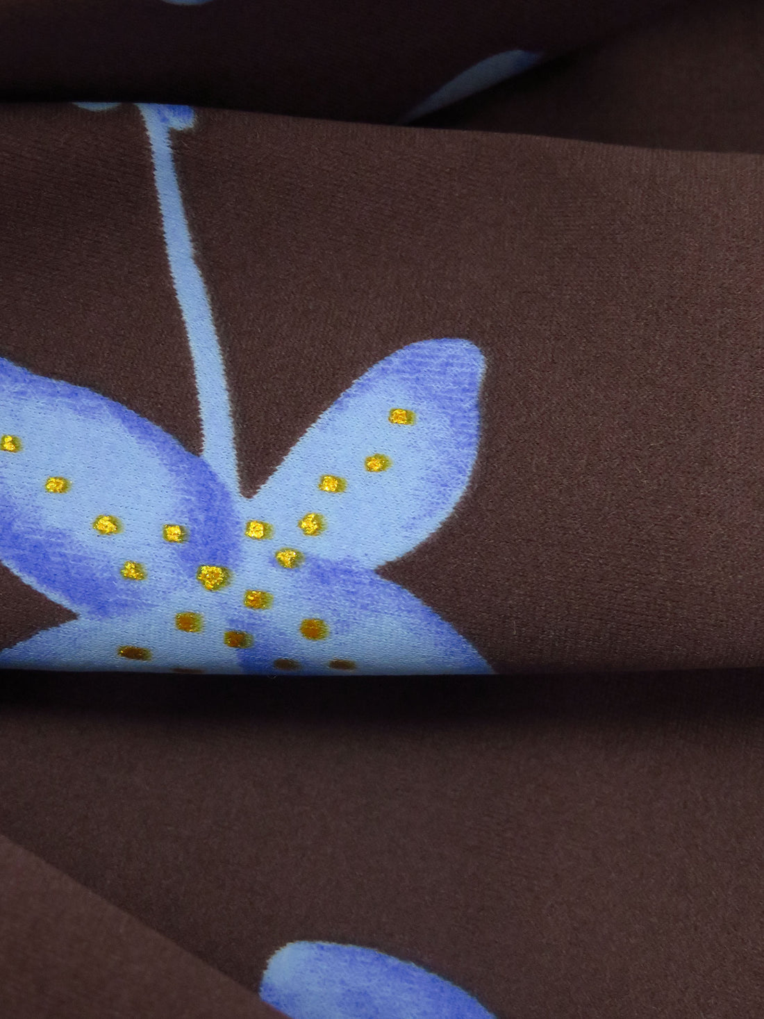 Very Dark Puce/Cornflower/Gold Nylon/Lycra Floral Branches Print Swimwear Knit 57W