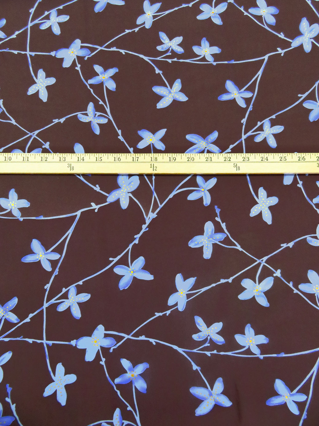 Very Dark Puce/Cornflower/Gold Nylon/Lycra Floral Branches Print Swimwear Knit 57W