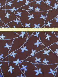 Very Dark Puce/Cornflower/Gold Nylon/Lycra Floral Branches Print Swimwear Knit 57W