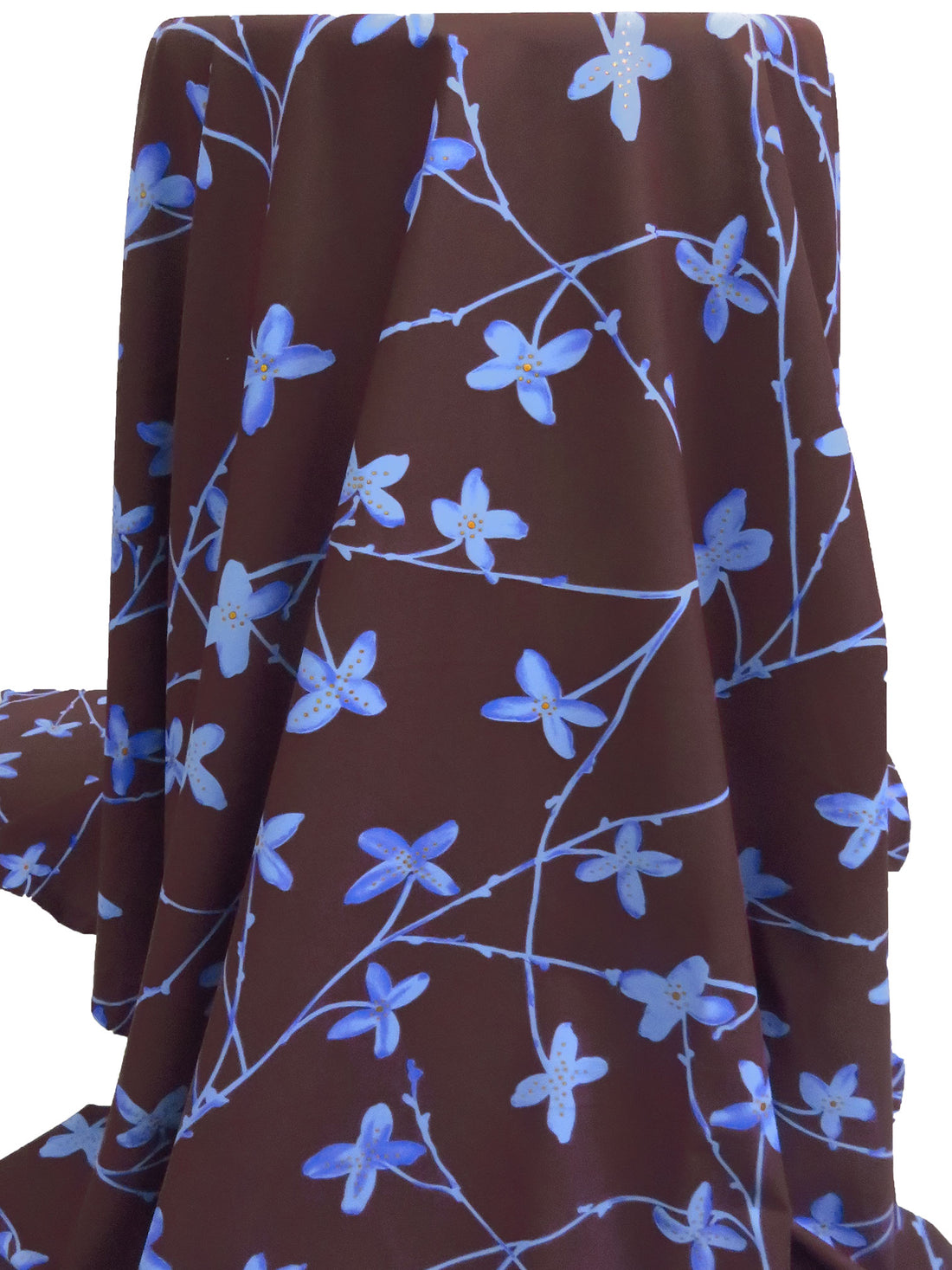 Very Dark Puce/Cornflower/Gold Nylon/Lycra Floral Branches Print Swimwear Knit 57W