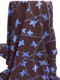 Very Dark Puce/Cornflower/Gold Nylon/Lycra Floral Branches Print Swimwear Knit 57W