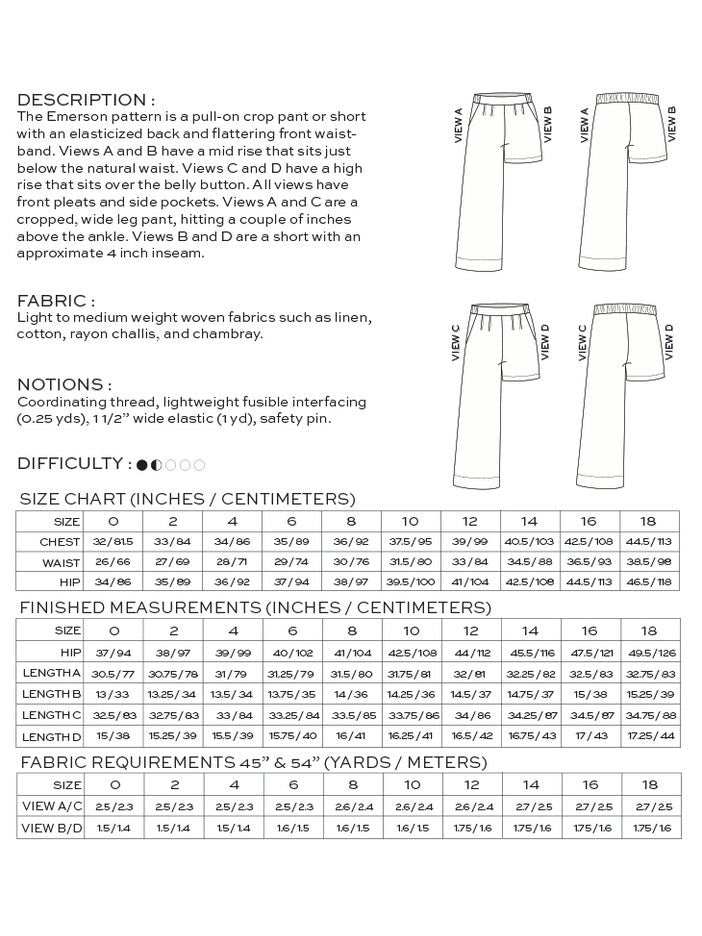 True/Bias - Emerson Pant & Short - Sizes 0-18 – Fabric Mart